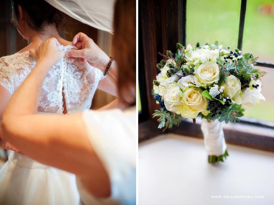Bride putting on wedding dress 01 Bride putting on wedding dress 01
