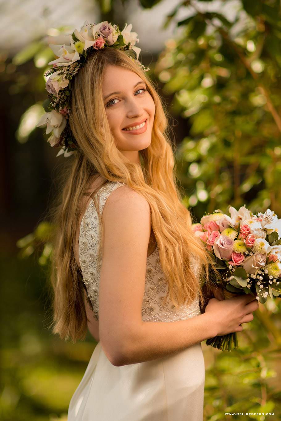 Wedding photography workshop in Manchester 08 Bride wearing flower headdress