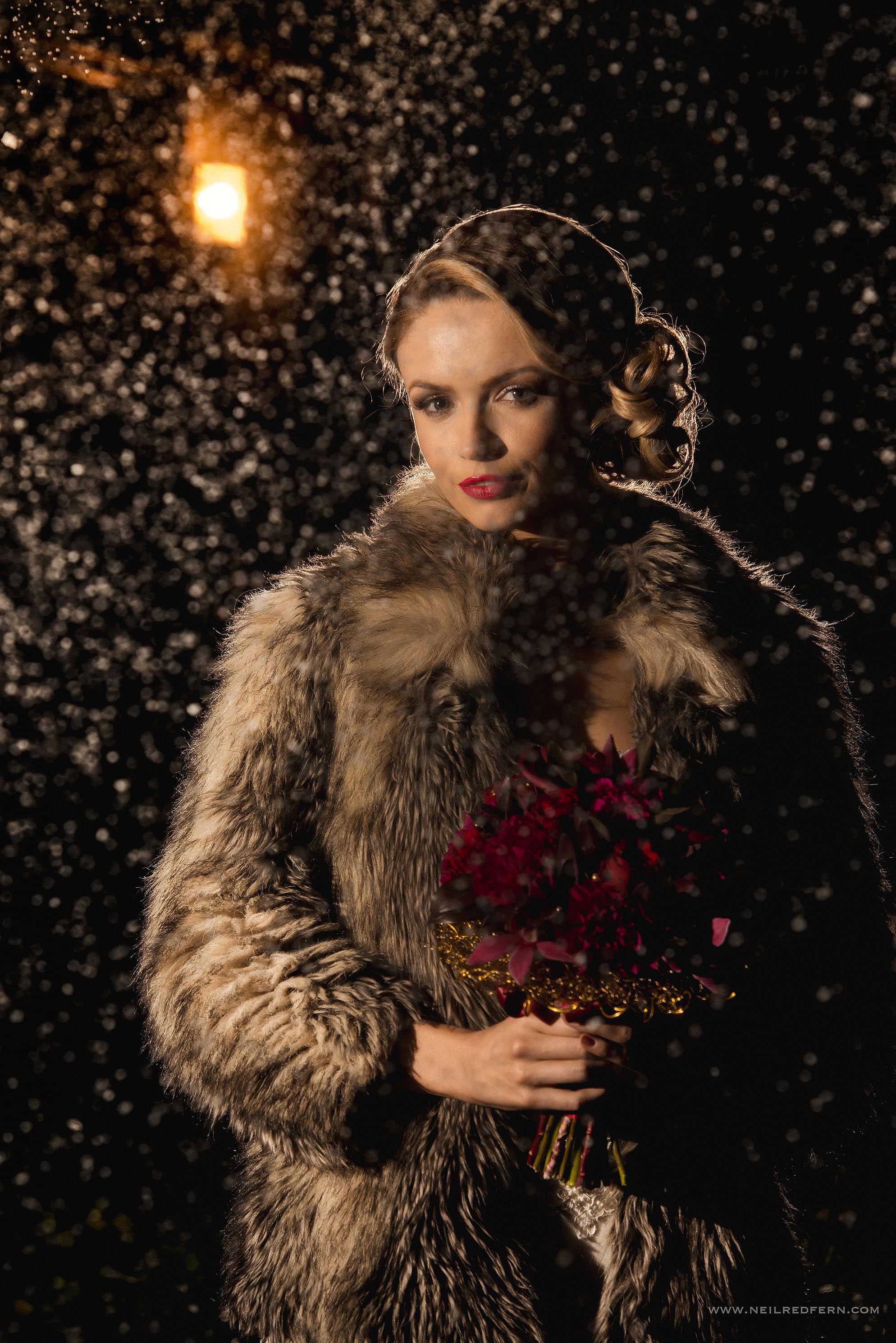 Winter portrait shoot at the Belle Epoque 16 Bride in snow photographs 1