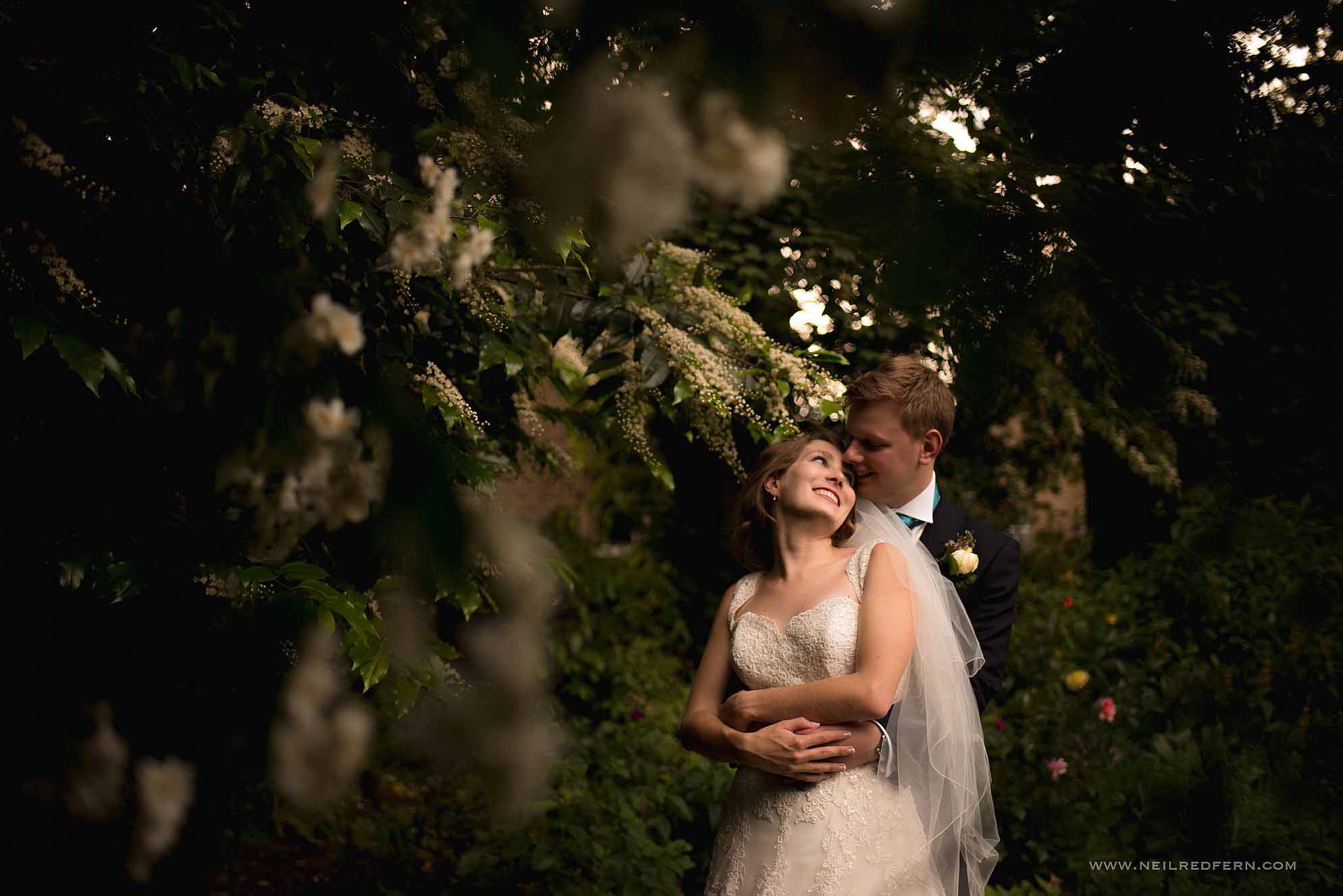 portrait of bride and groom at Samlesbury Hall