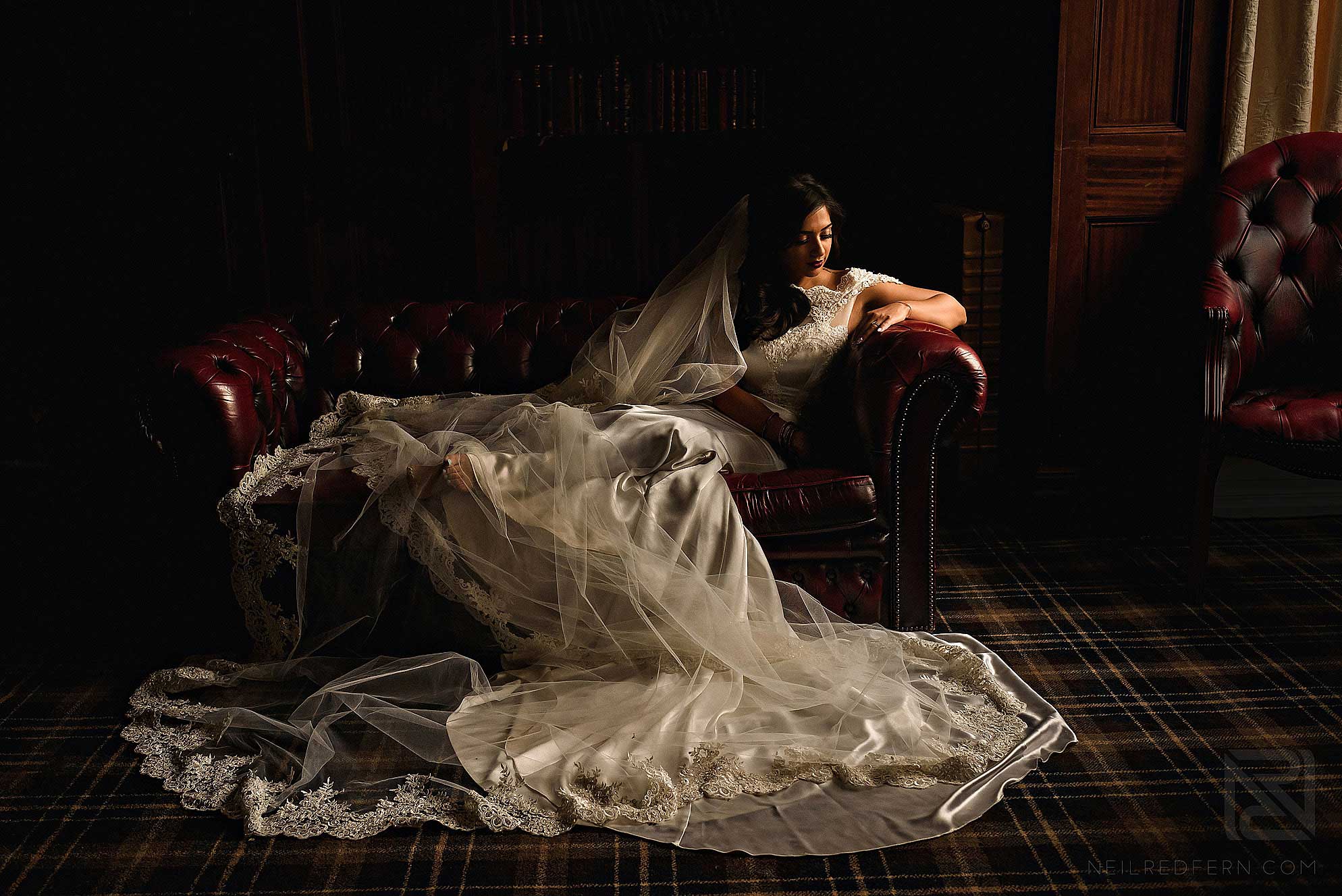 bride sat on chair in Ashfield House Lancashire