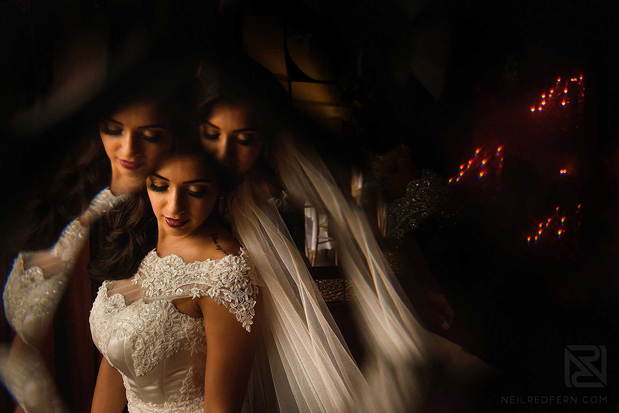 bride shot through glass