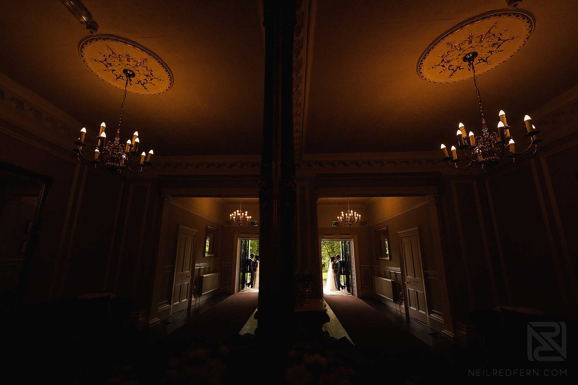 creative reflection of bride and groom