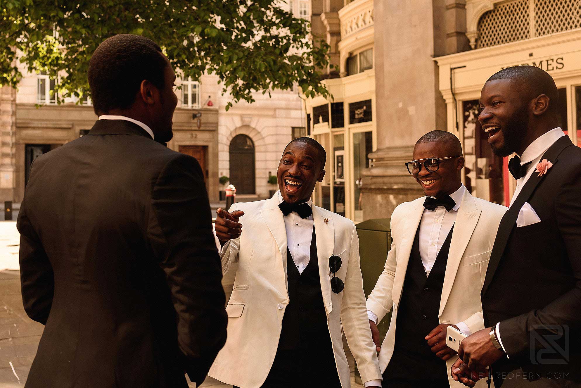 Groomsmen outside The Royal Exchange London
