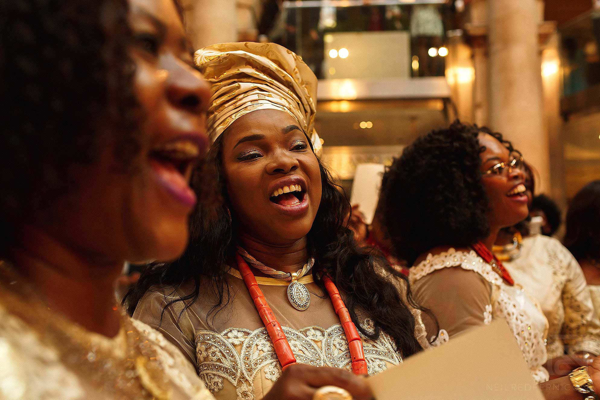 guests singing at Nigerian wedding at Royal Exchange London