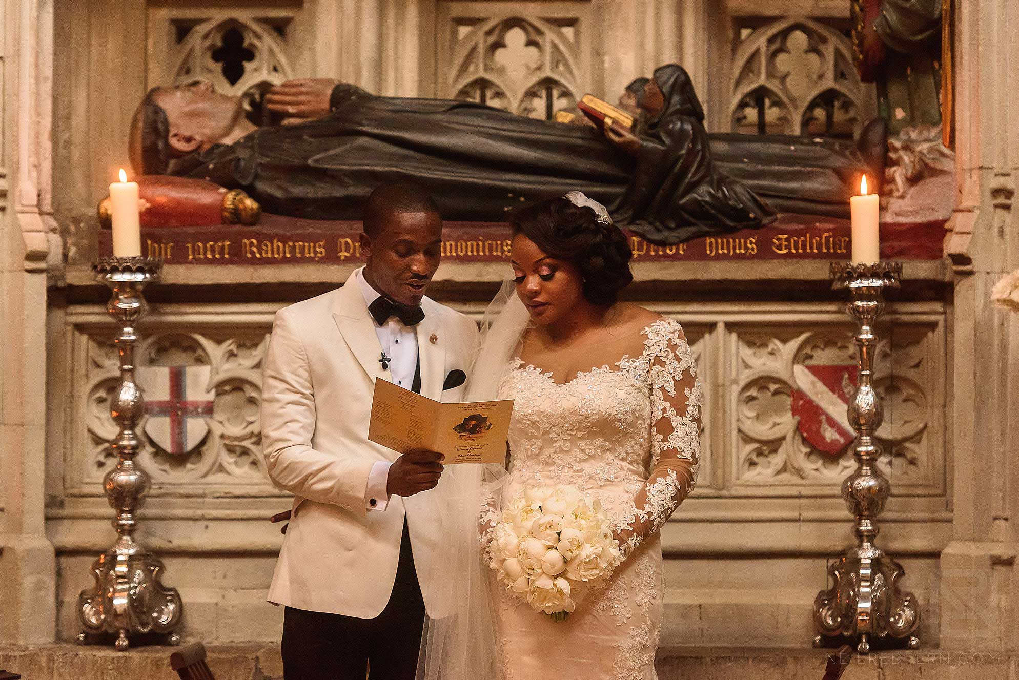Bride and groom in St Bartholomew the Great church