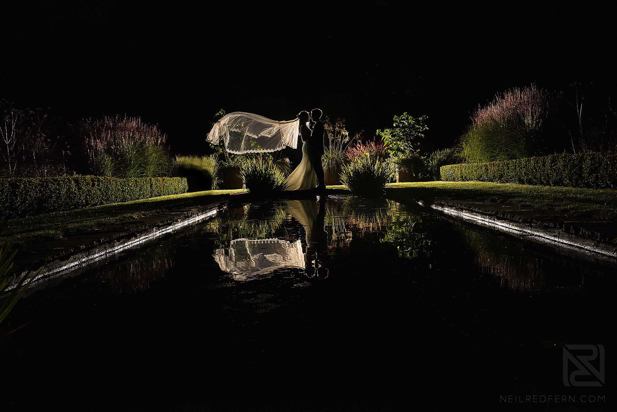 Abbeywood Estate wedding photography 33 night time portrait of bride and groom at Abbeywood Estate