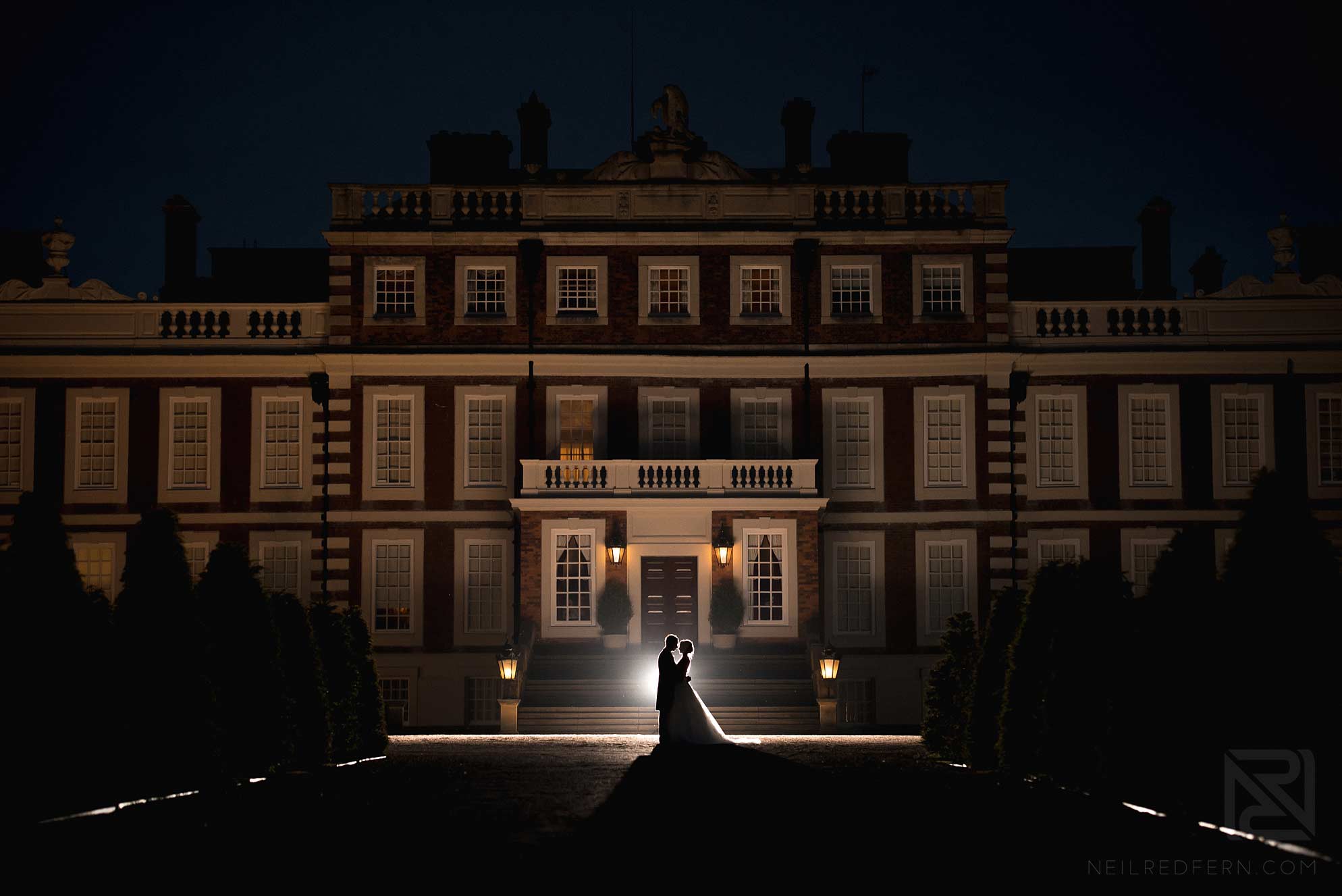 creative wedding photograph of bride and groom taken at Knowsley Hall
