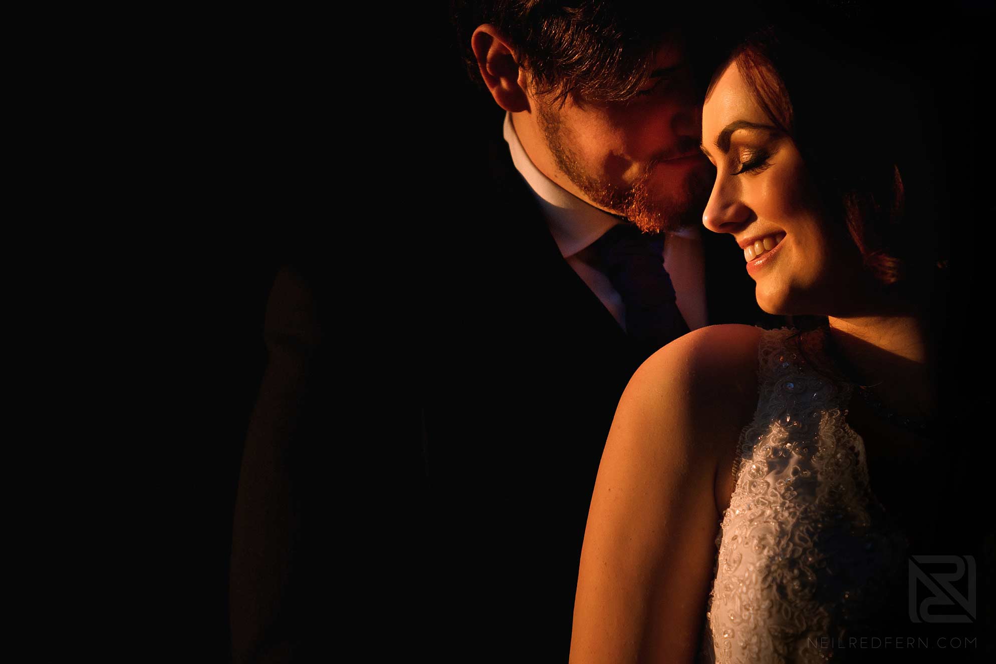 sunset portrait photograph of bride and groom