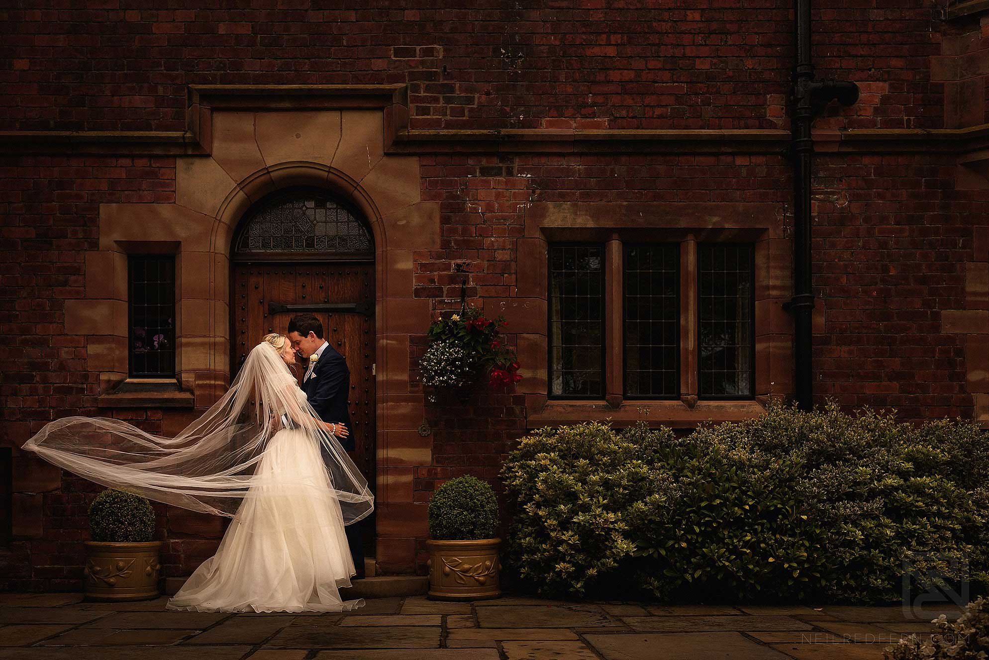 romantic portrait of bride and groom