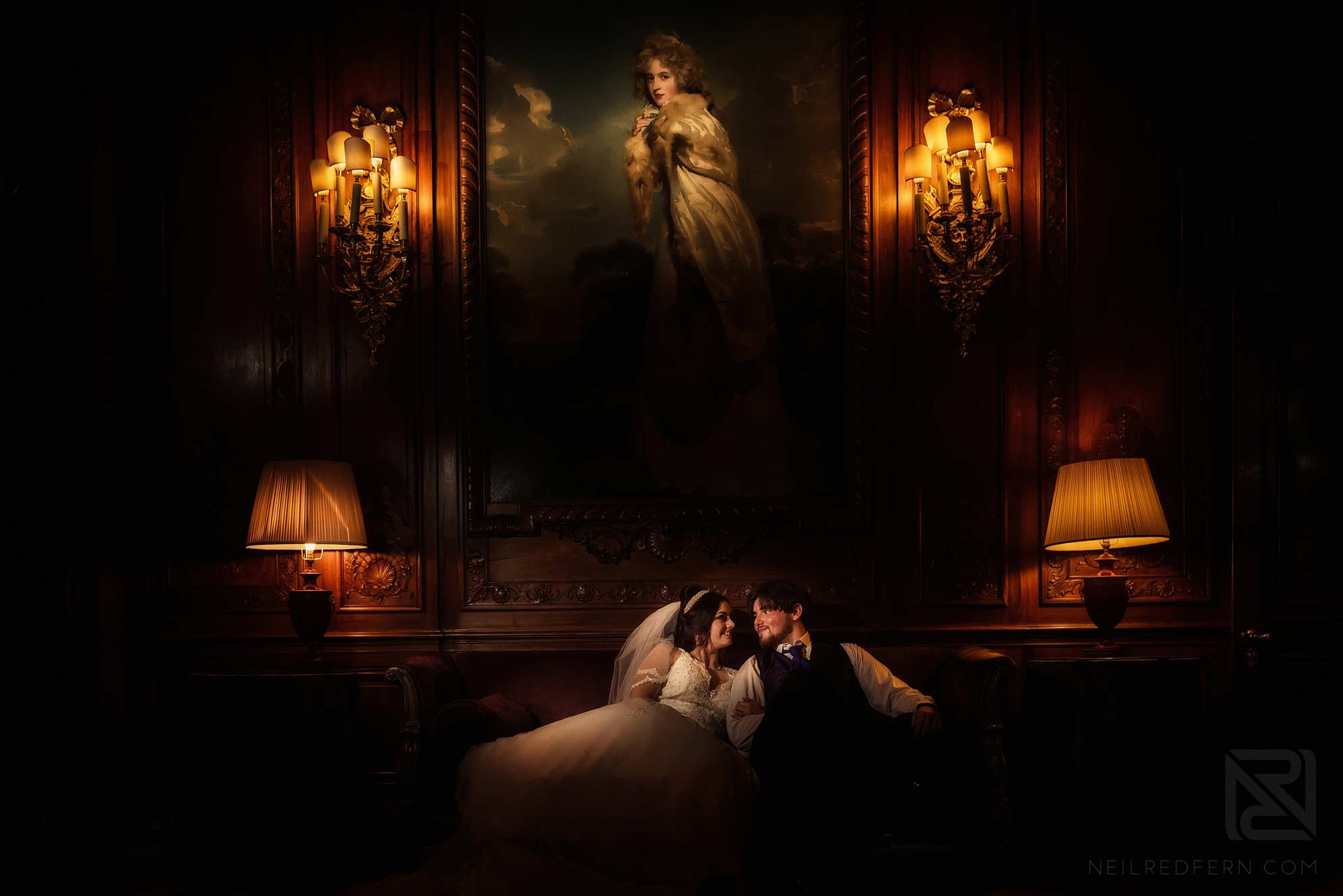 Knowsley Hall summer wedding 36 indoor photograph of bride and groom