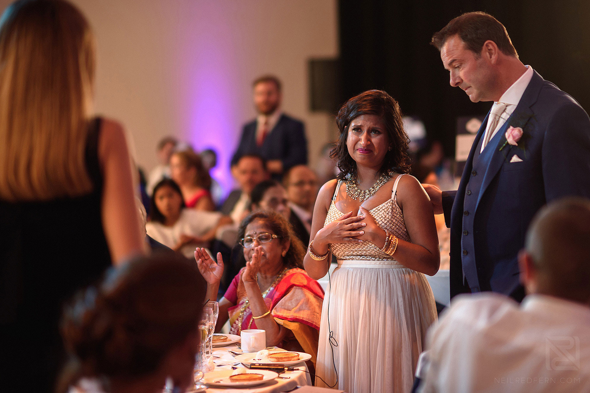 bride getting emotional during wedding speeches