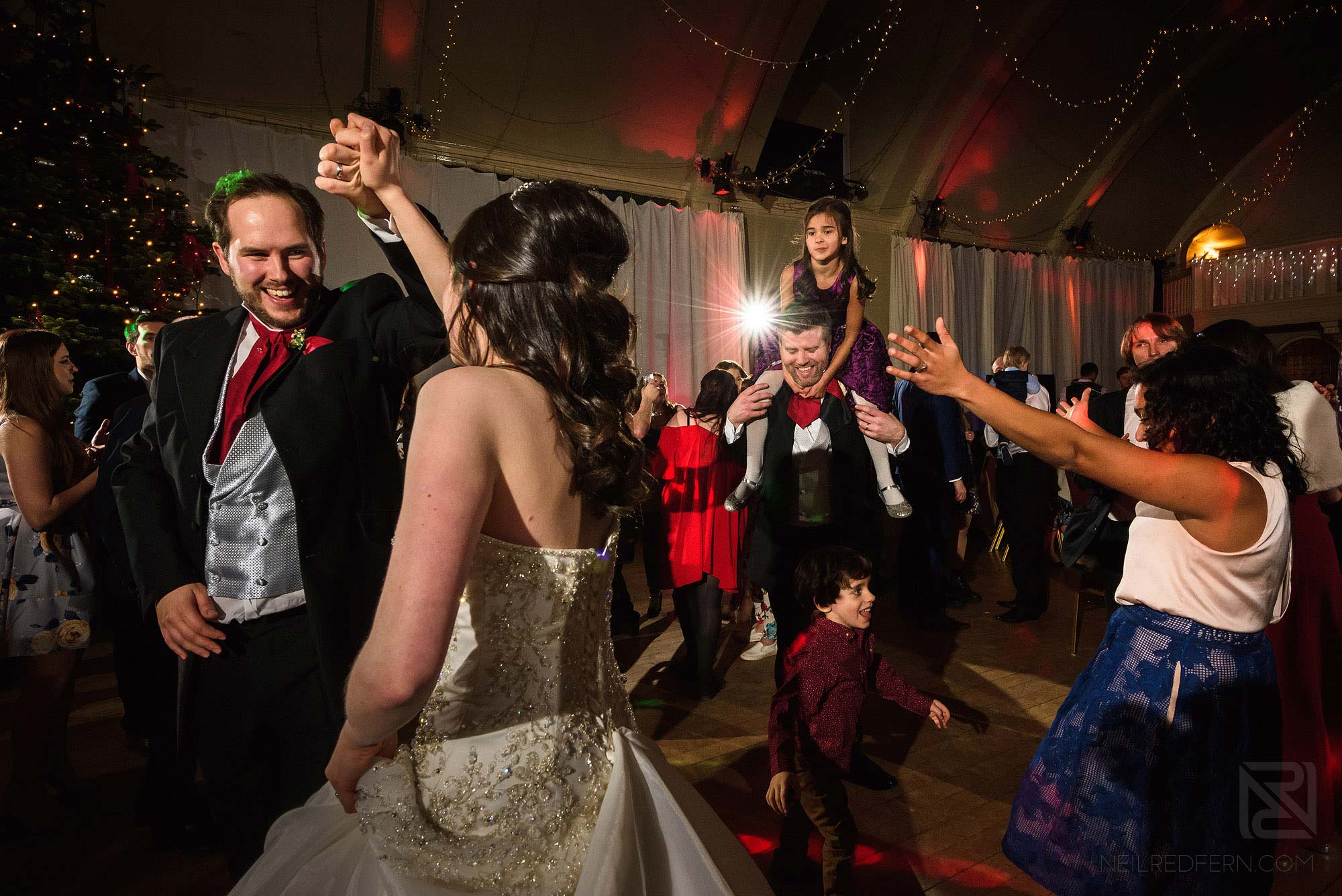 wedding guests dancing at The Bowdon Rooms