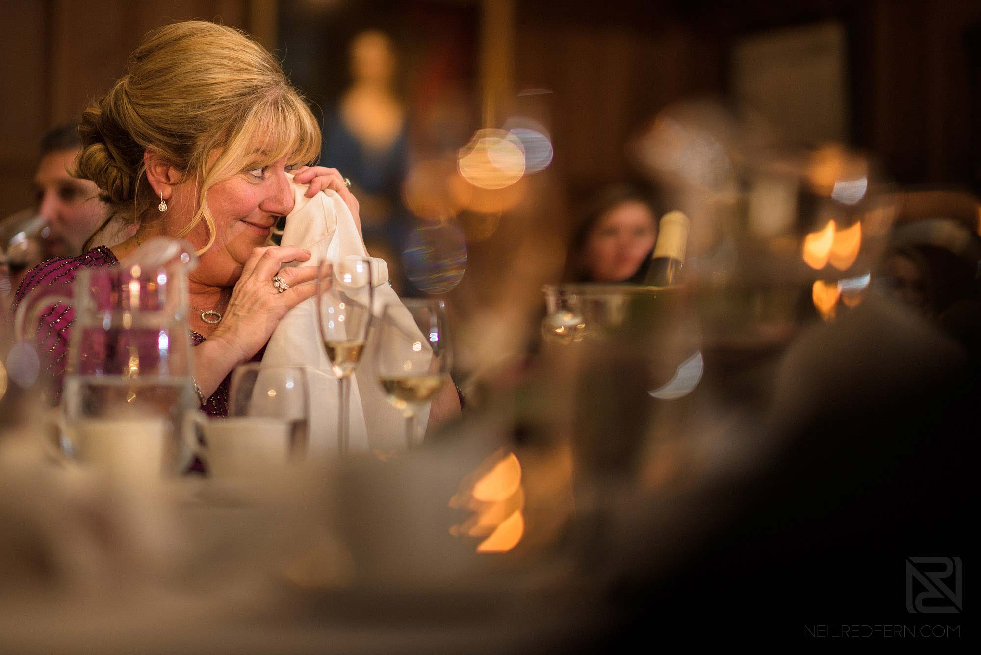 groom's mother getting emotional during wedding speeches