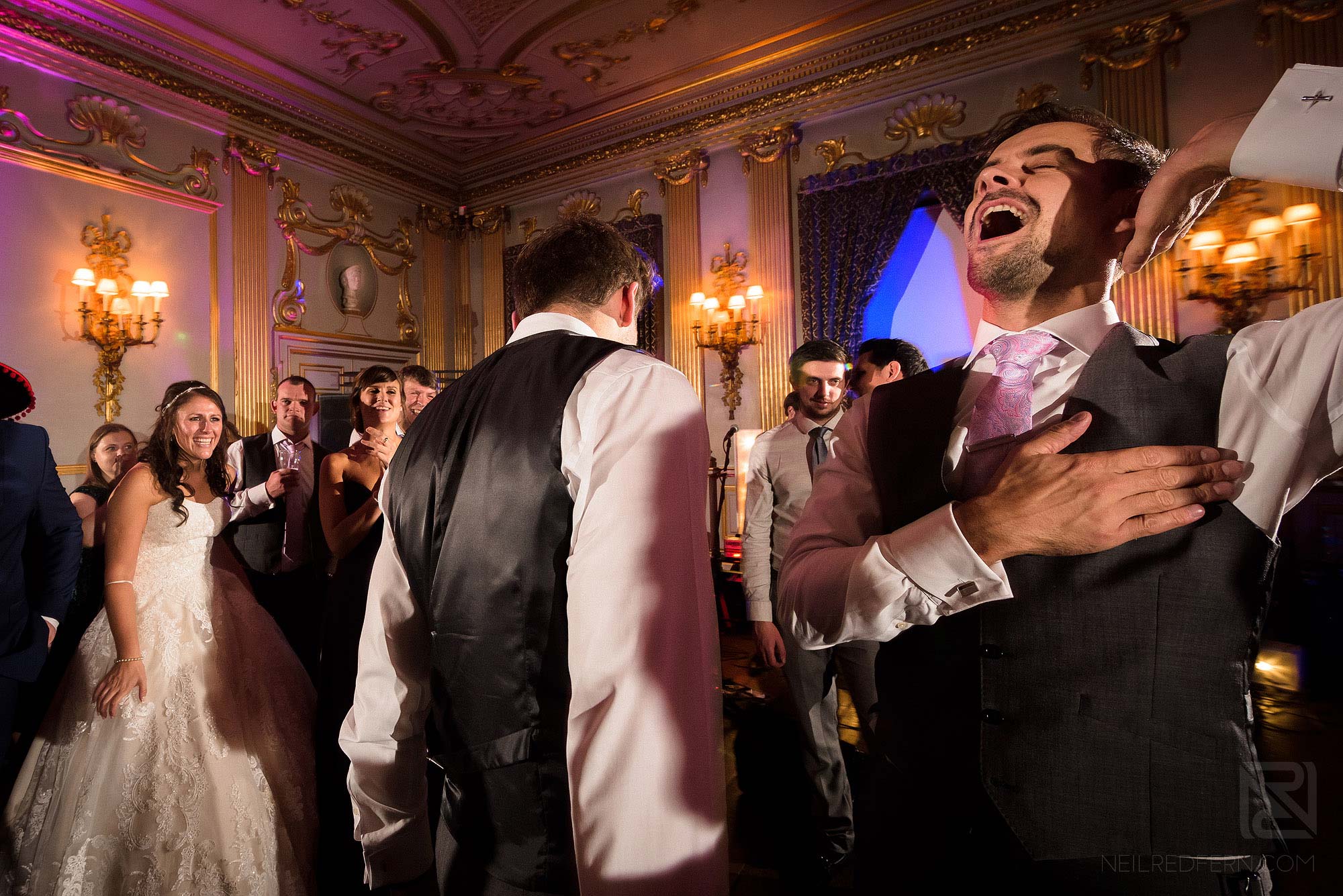 wedding guests dancing during Knowsley Hall evening wedding reception