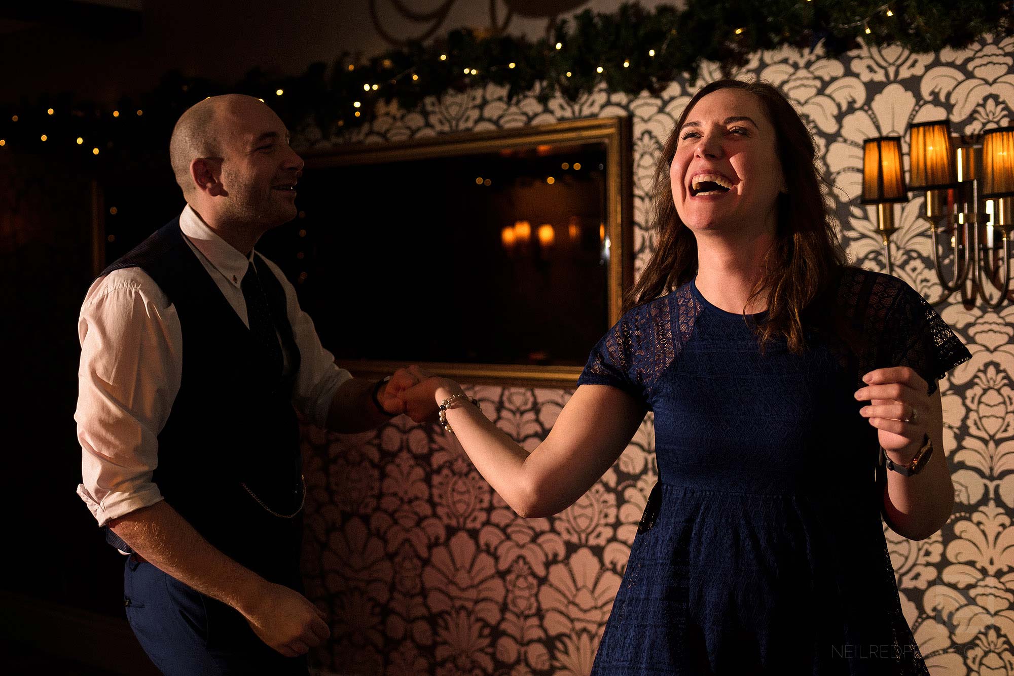 wedding guests dancing at lake district wedding
