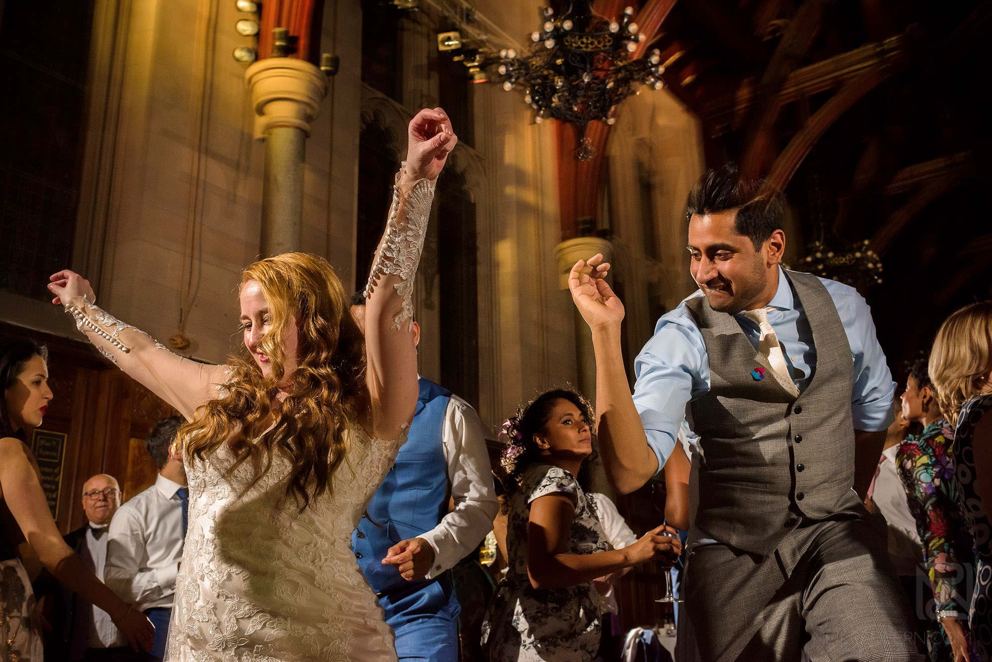 Manchester Museum wedding photography 34 bride and guests dancing at Manchester Museum wedding