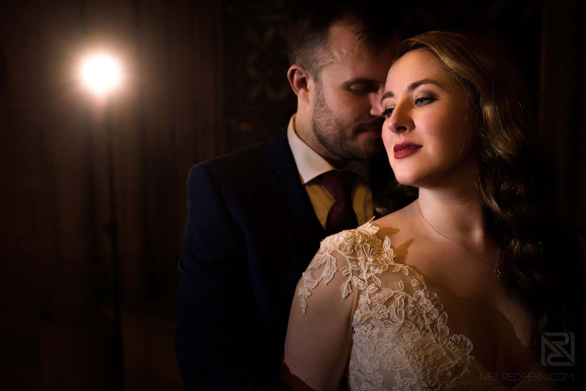 Manchester Museum wedding photography 35 portrait of bride and groom inside Manchester Museum