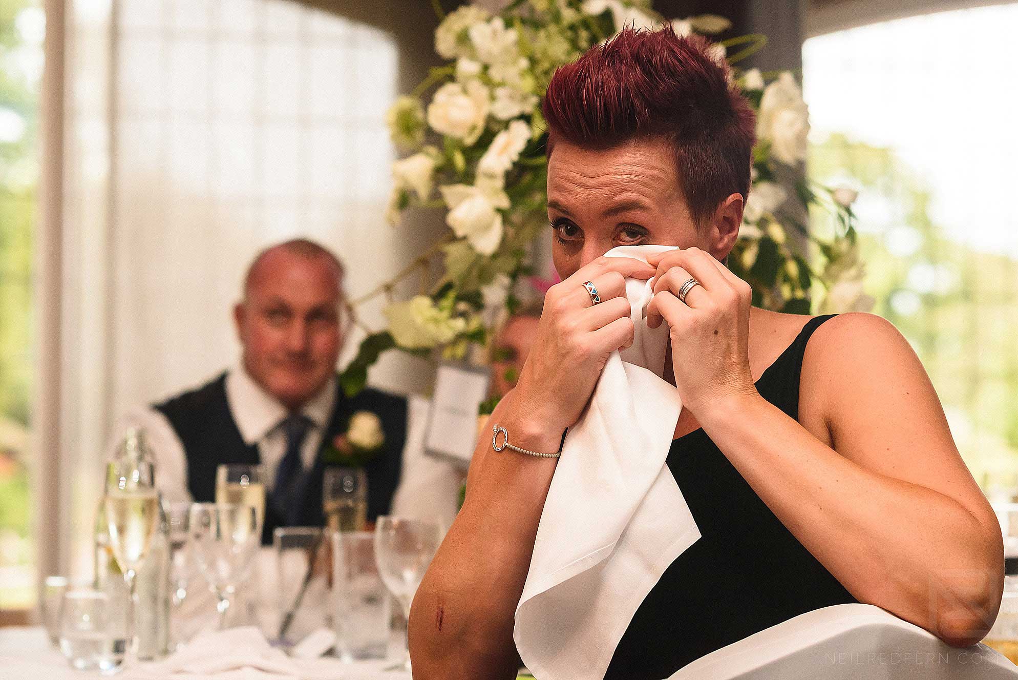 guest crying at wedding speech