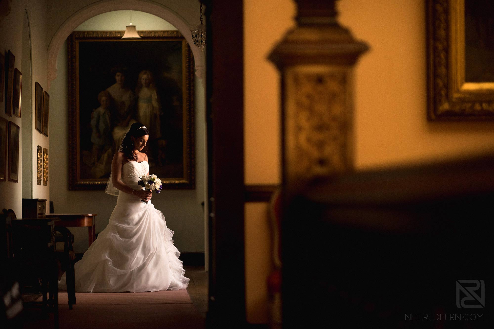 portrait of bride inside Arley Hall