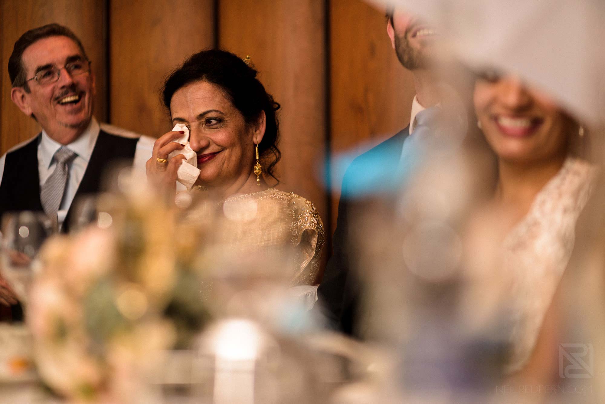 mother of the bride crying during wedding speeches