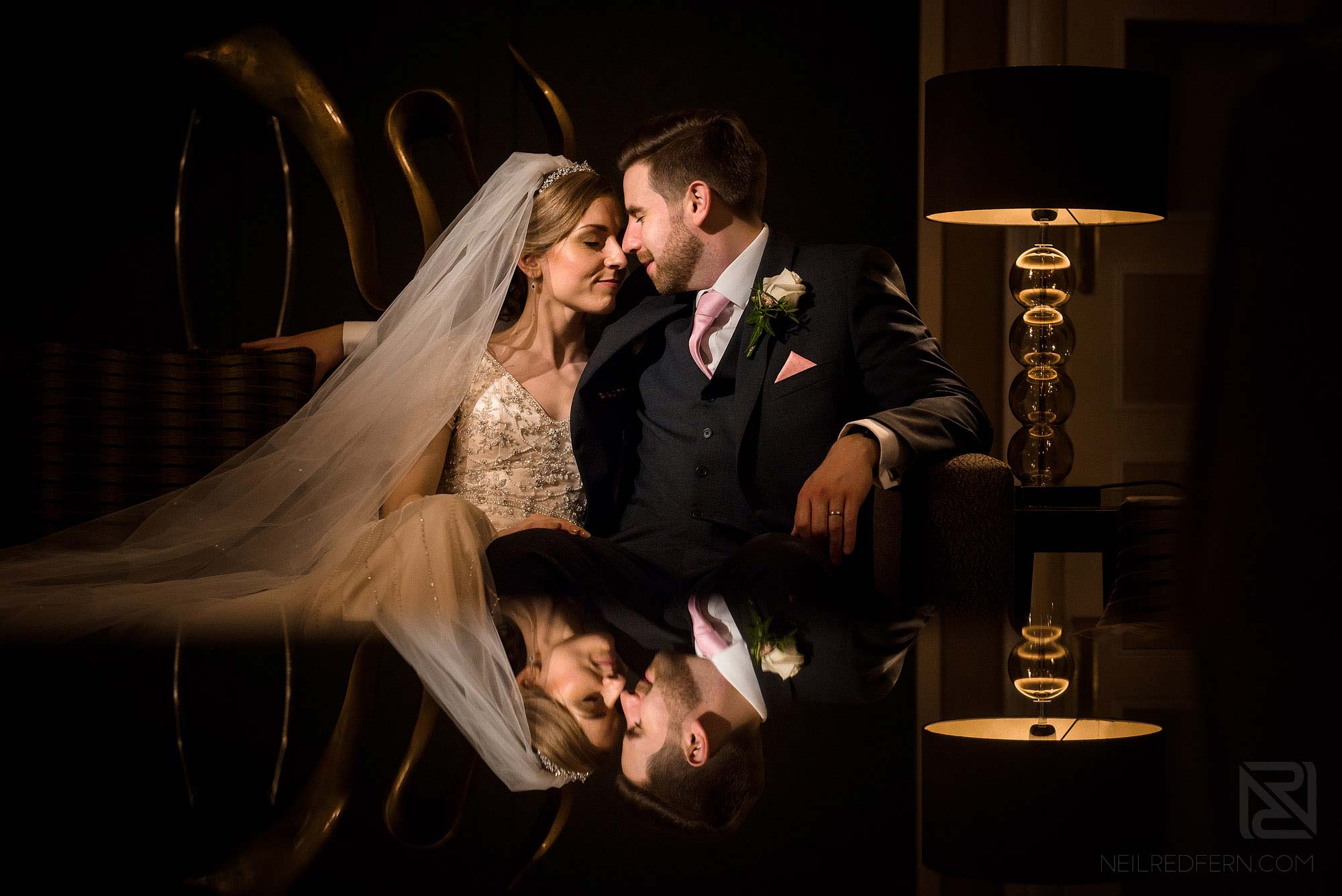 videolight portrait of newlyweds in Chester Grosvenor