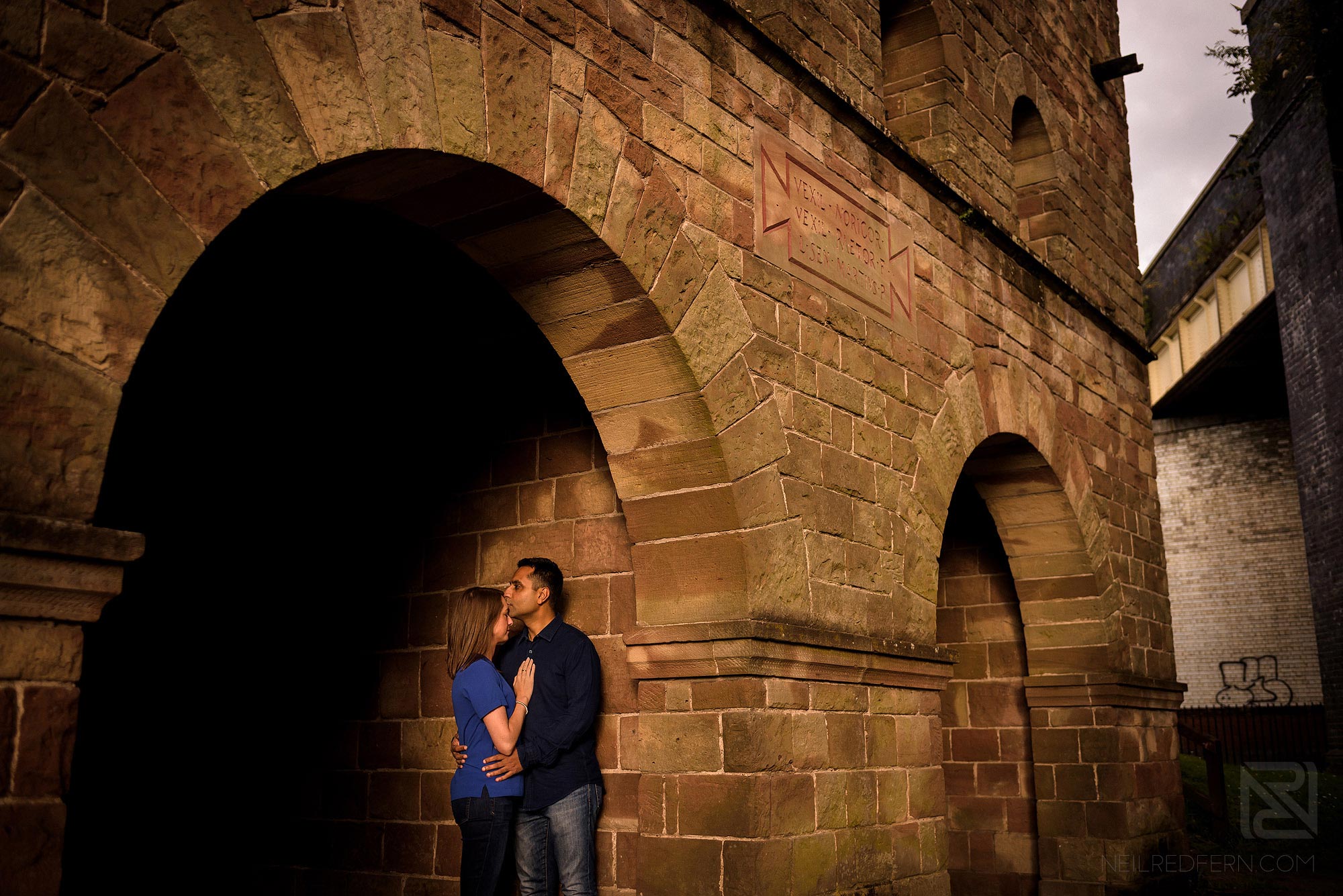 Manchester city centre engagement shoot 5 photograph of couple in Castlefield
