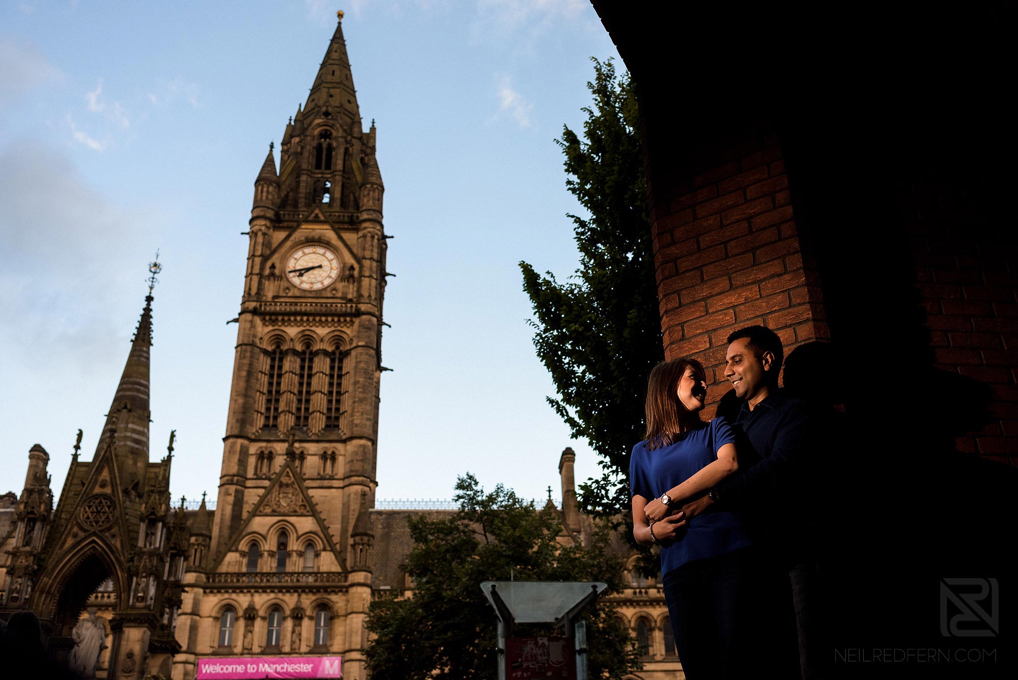 Manchester city centre engagement shoot 10 engagement shoot photograph in front of Manchester Town Hall