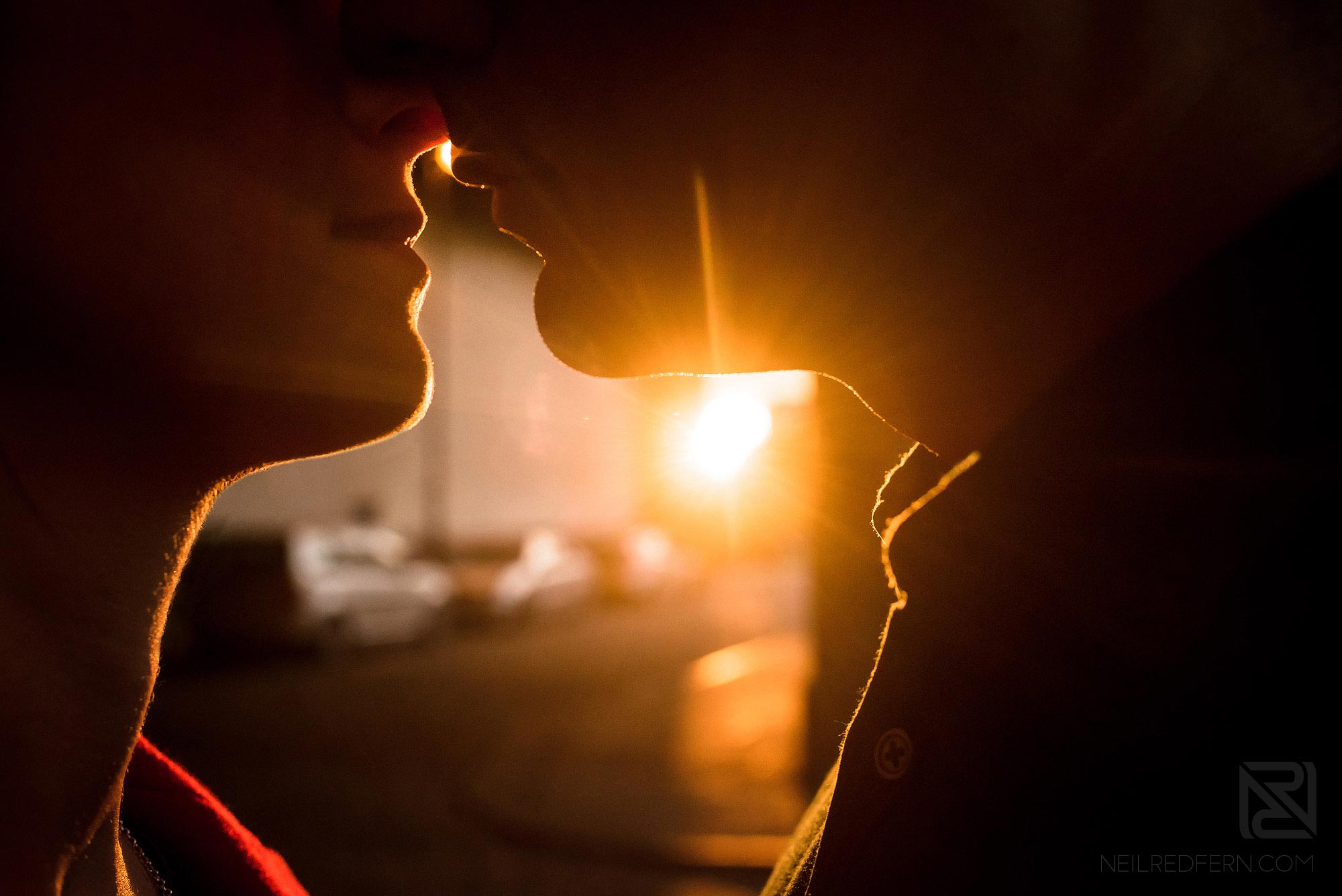 Manchester city centre engagement shoot 11 close up of couple kissing at sunset