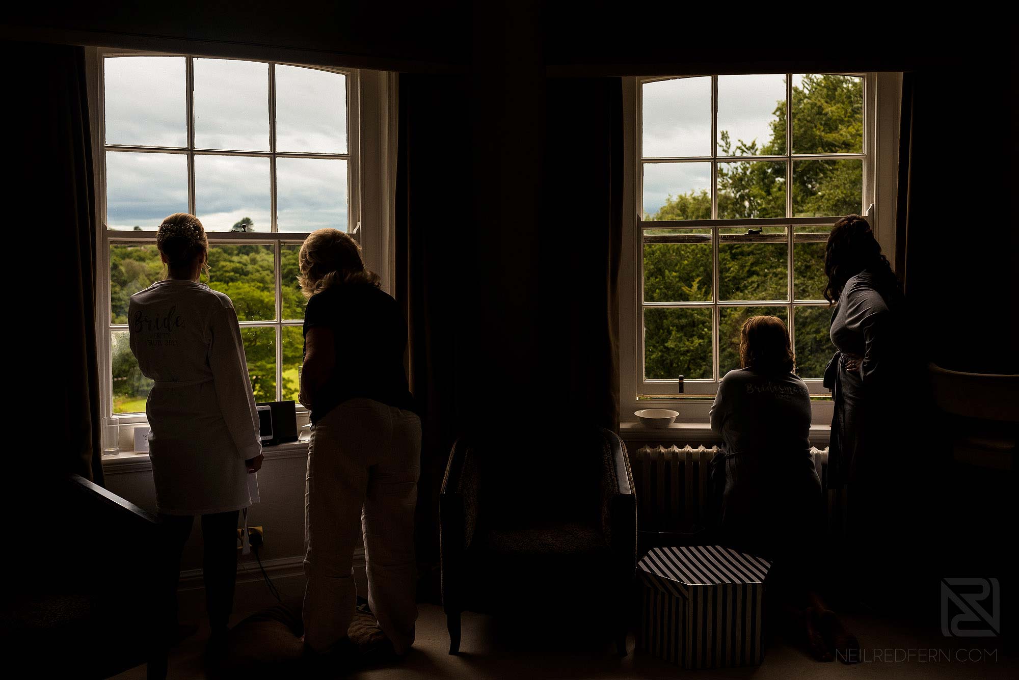 bridesmaids looking out of the window