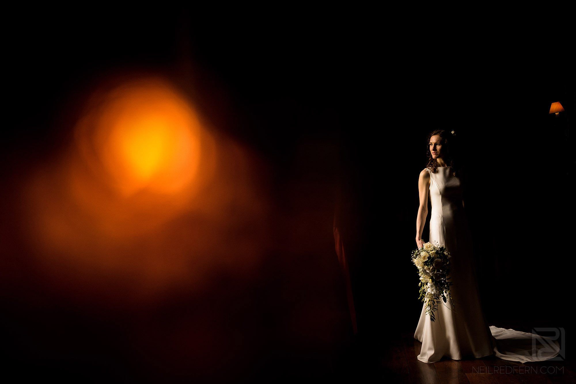 indoor natural light portrait of bride in Adlington Hall