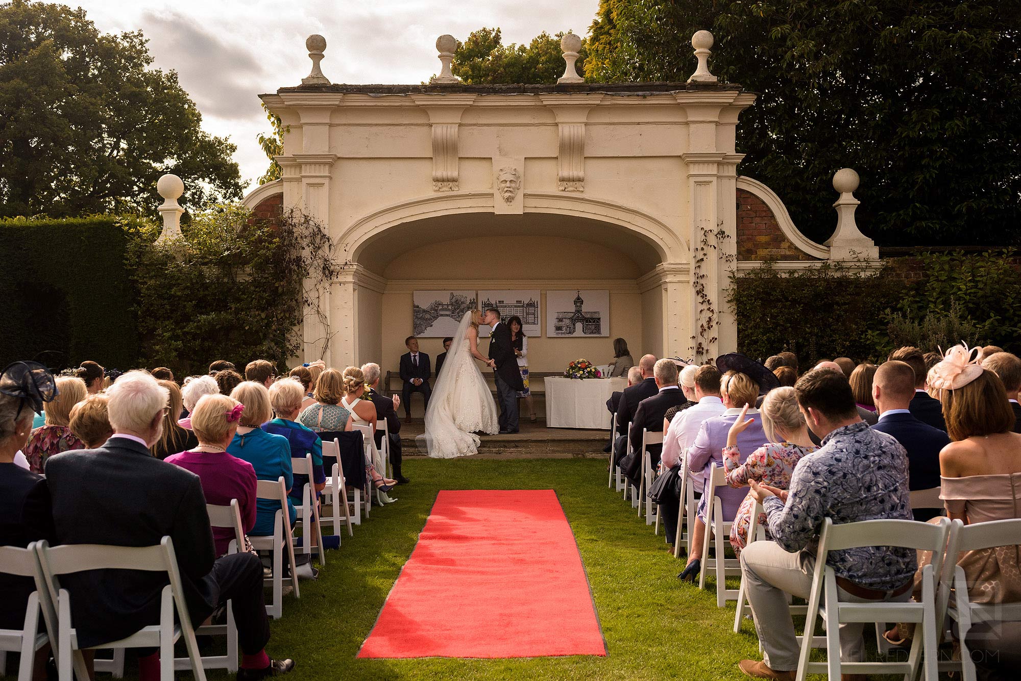 Summer wedding at Arley Hall 16 wide angle photograph of summer outside wedding ceremony at Arley Hall