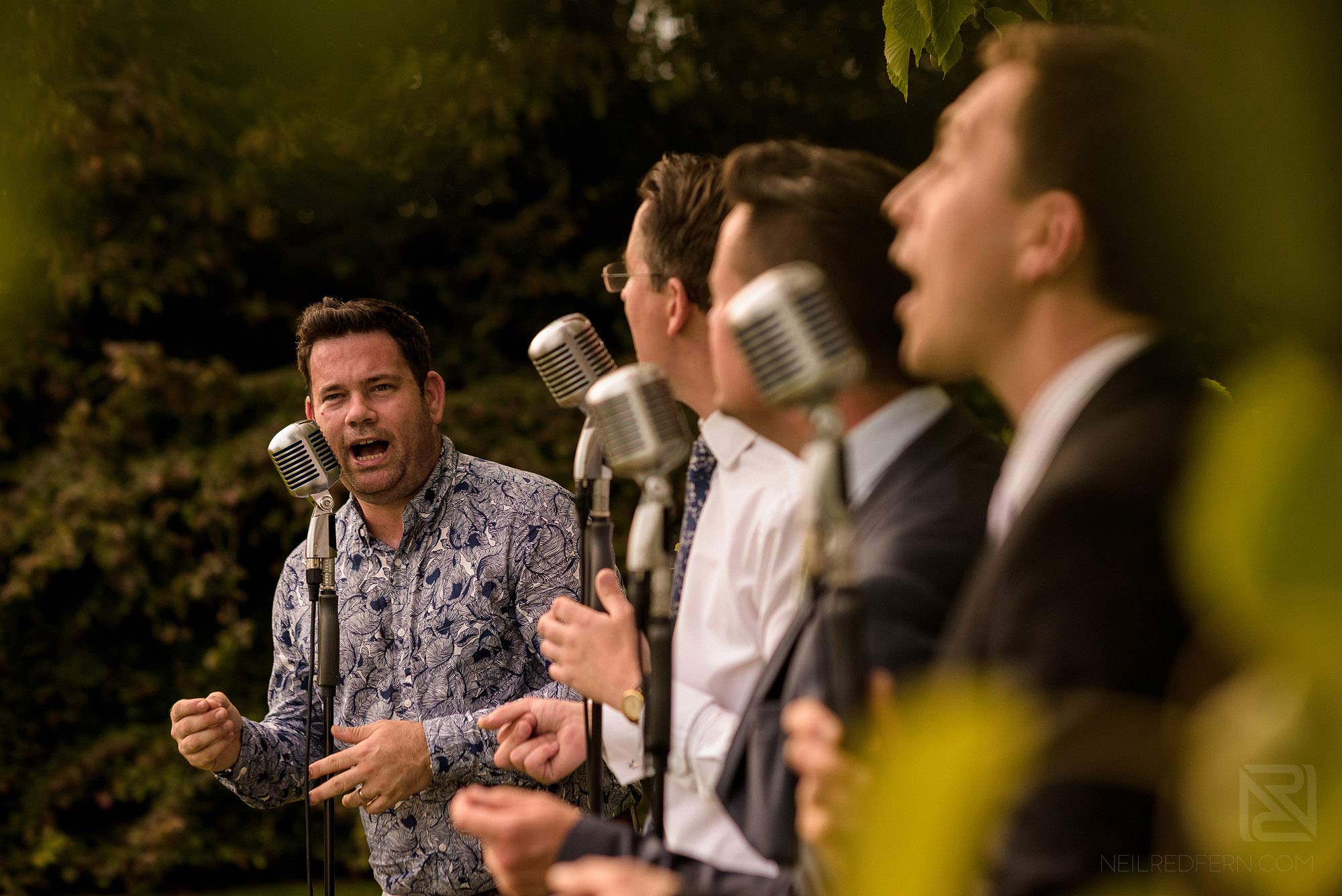 Summer wedding at Arley Hall 20 barbershop quartet singing at Arley Hall wedding