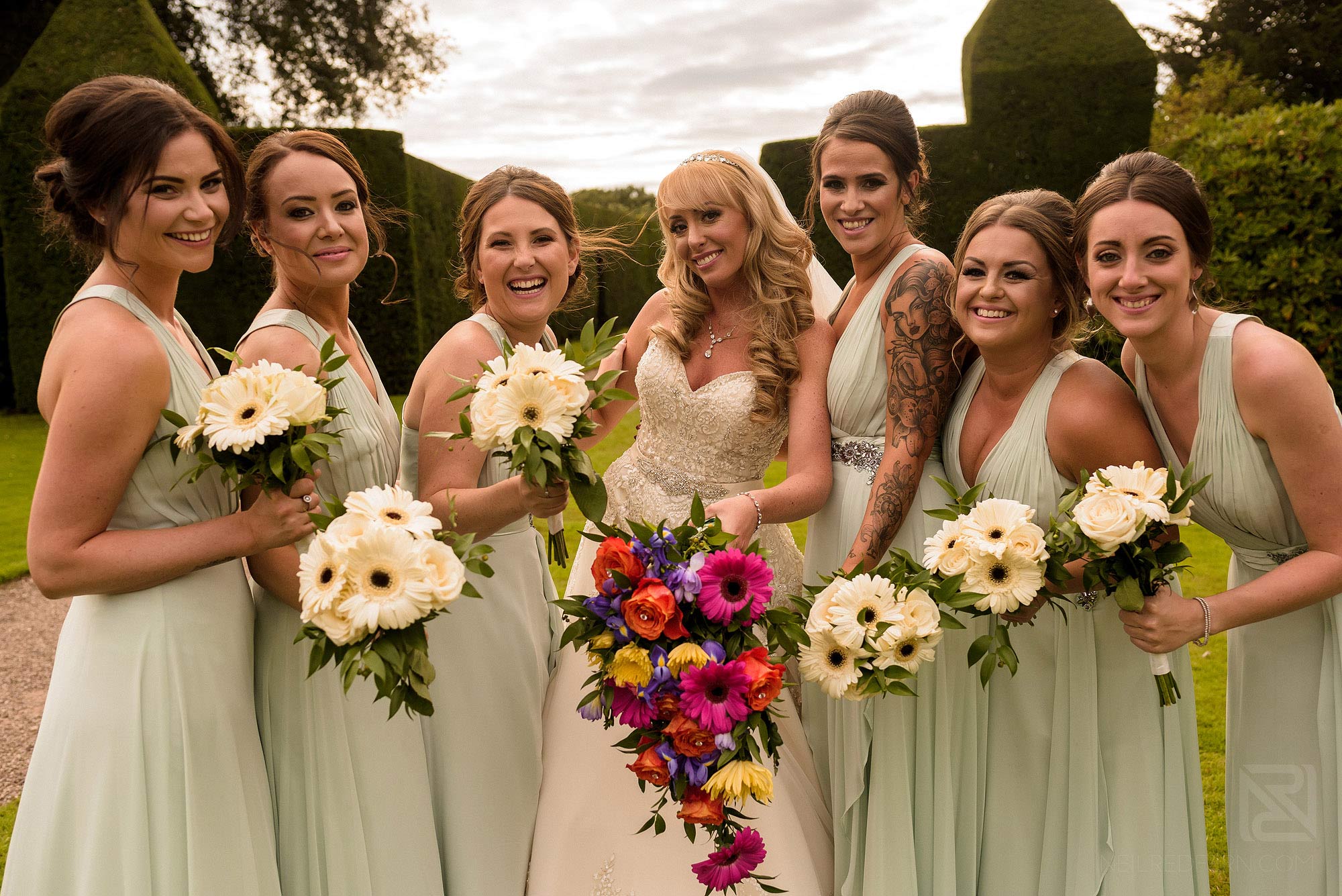 Summer wedding at Arley Hall 22 group photograph of bridesmaids