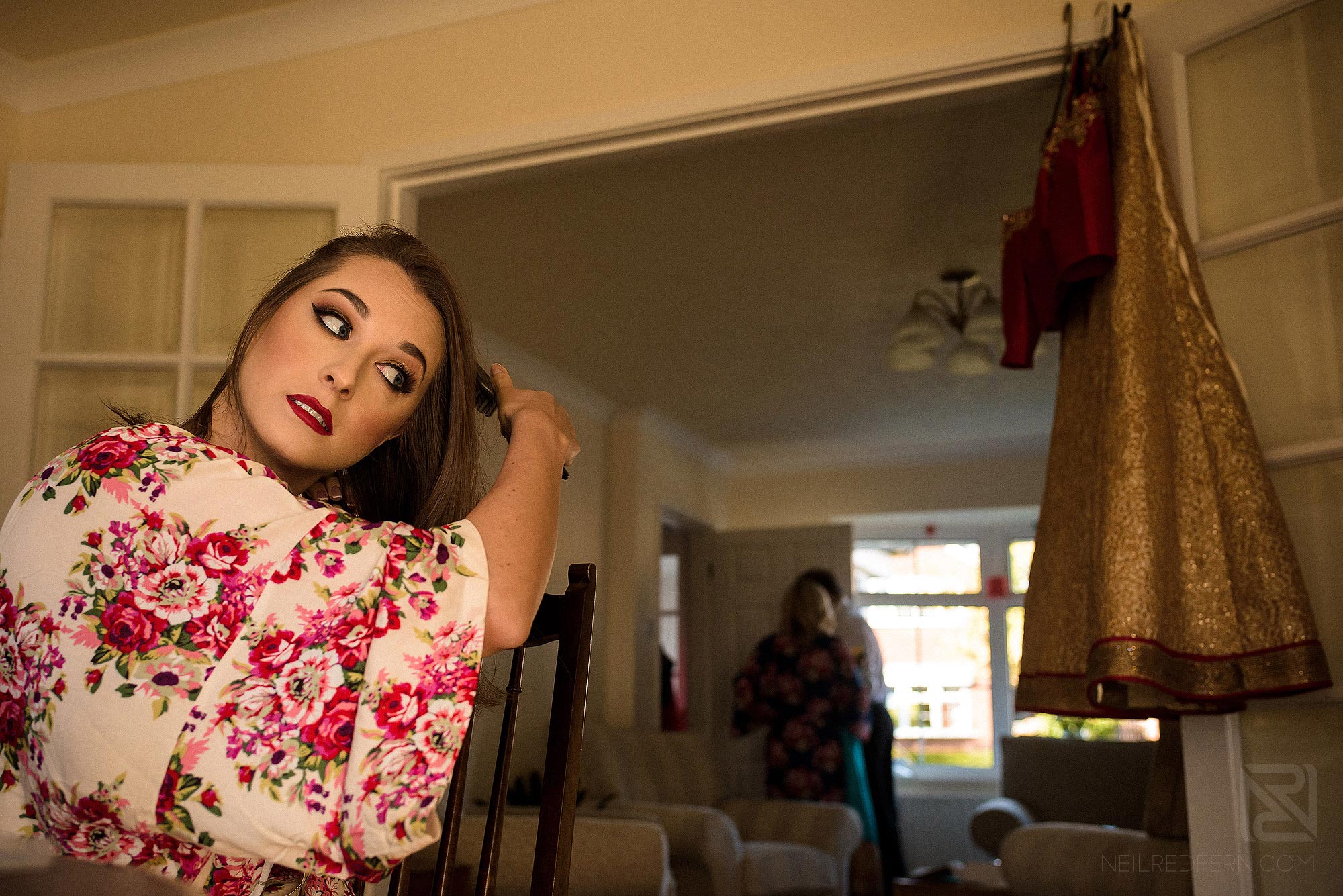 bridal preparations on morning of wedding