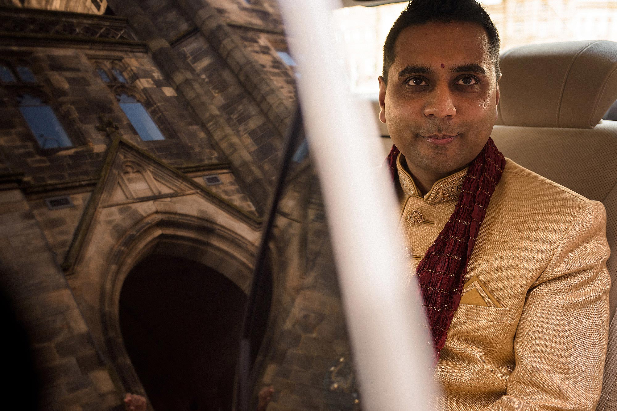 groom arriving for wedding at Rochdale Town Hall in Lancashire