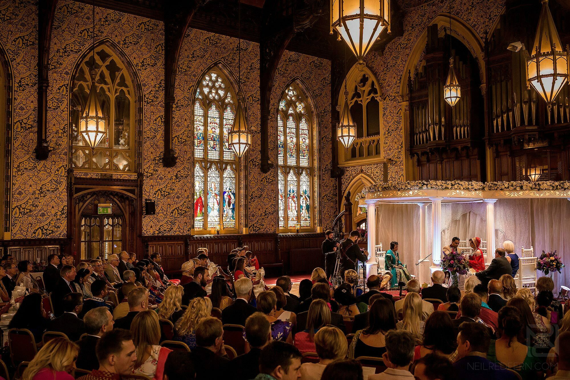wide angle photograph of Indian wedding ceremony at Rochdale Town Hall