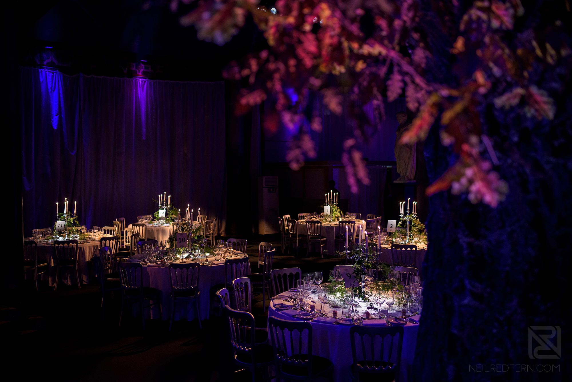 wedding breakfast set up inside the Swan at Shakespere's Globe