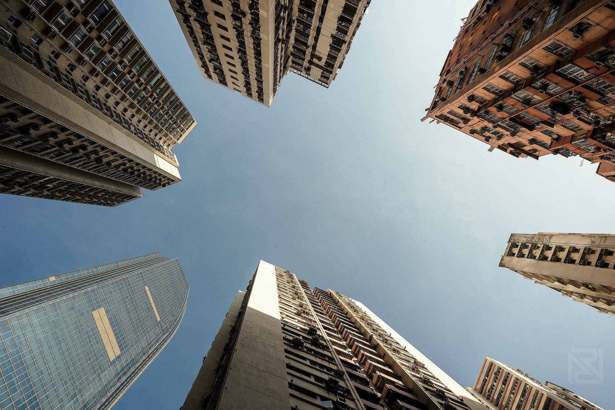 Hong Kong Travel Photography 2 looking up at skyscrapers in Hong Kong