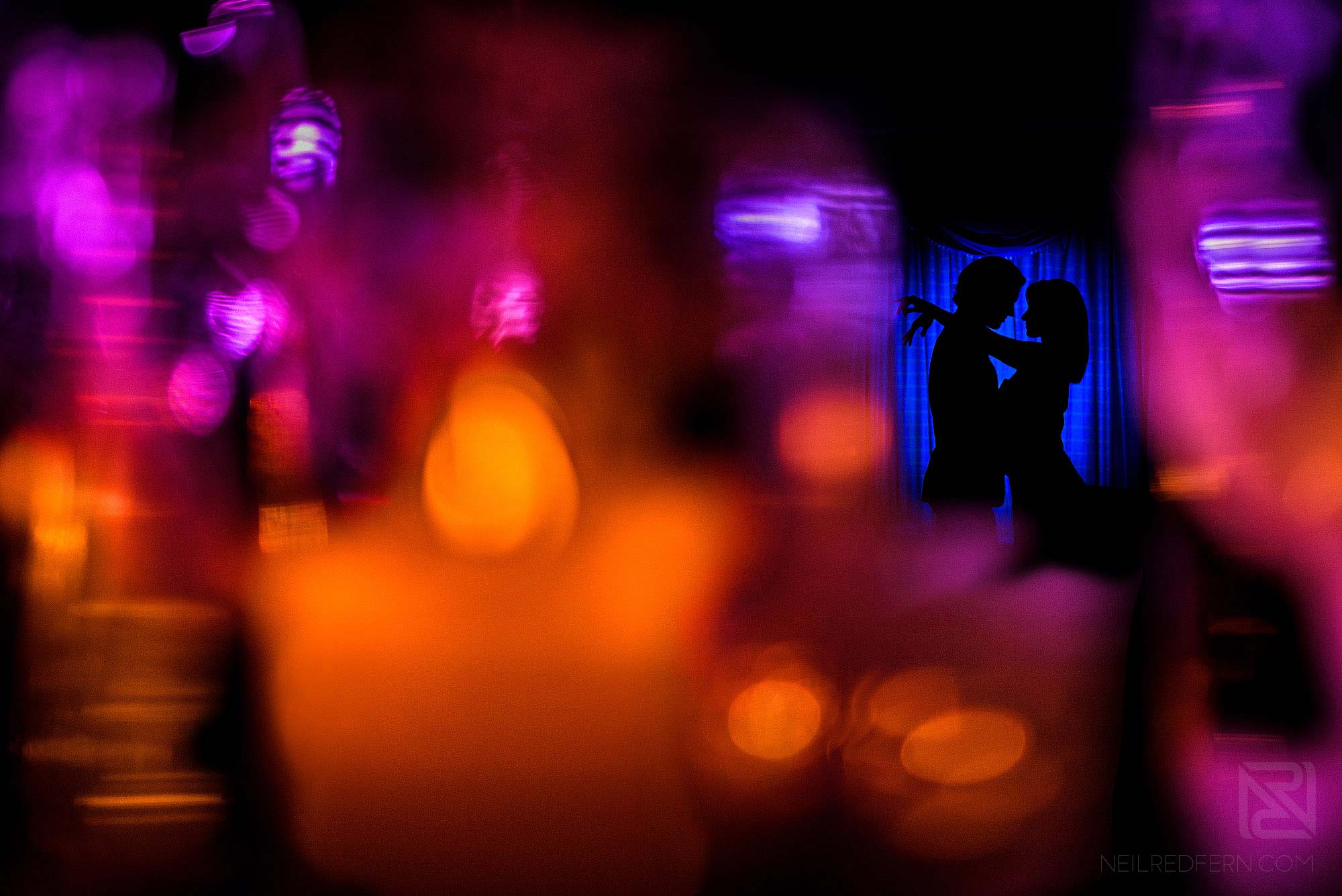 Off camera flash workshops at Eaves Hall 1 indoor silhouette photograph of bride and groom