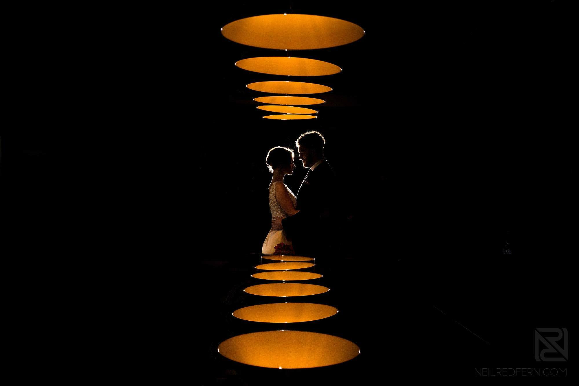 Off camera flash workshops at Eaves Hall 7 creative image of bride and groom taken inside Eaves Hall