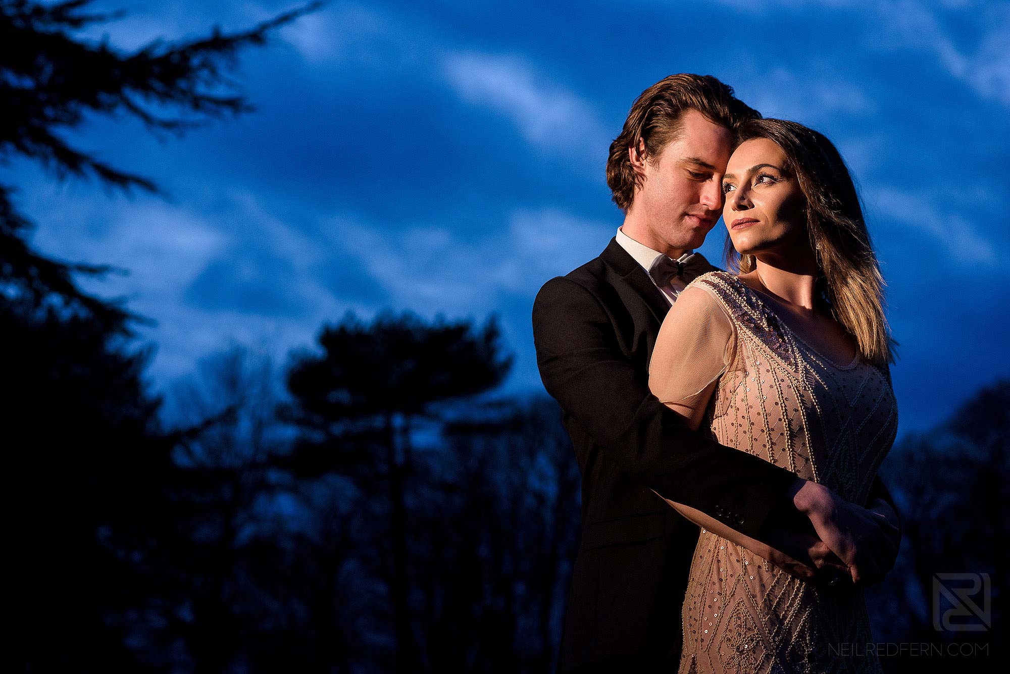 Off camera flash workshops at Eaves Hall 8 evening portrait of newlyweds taken using off camera flash