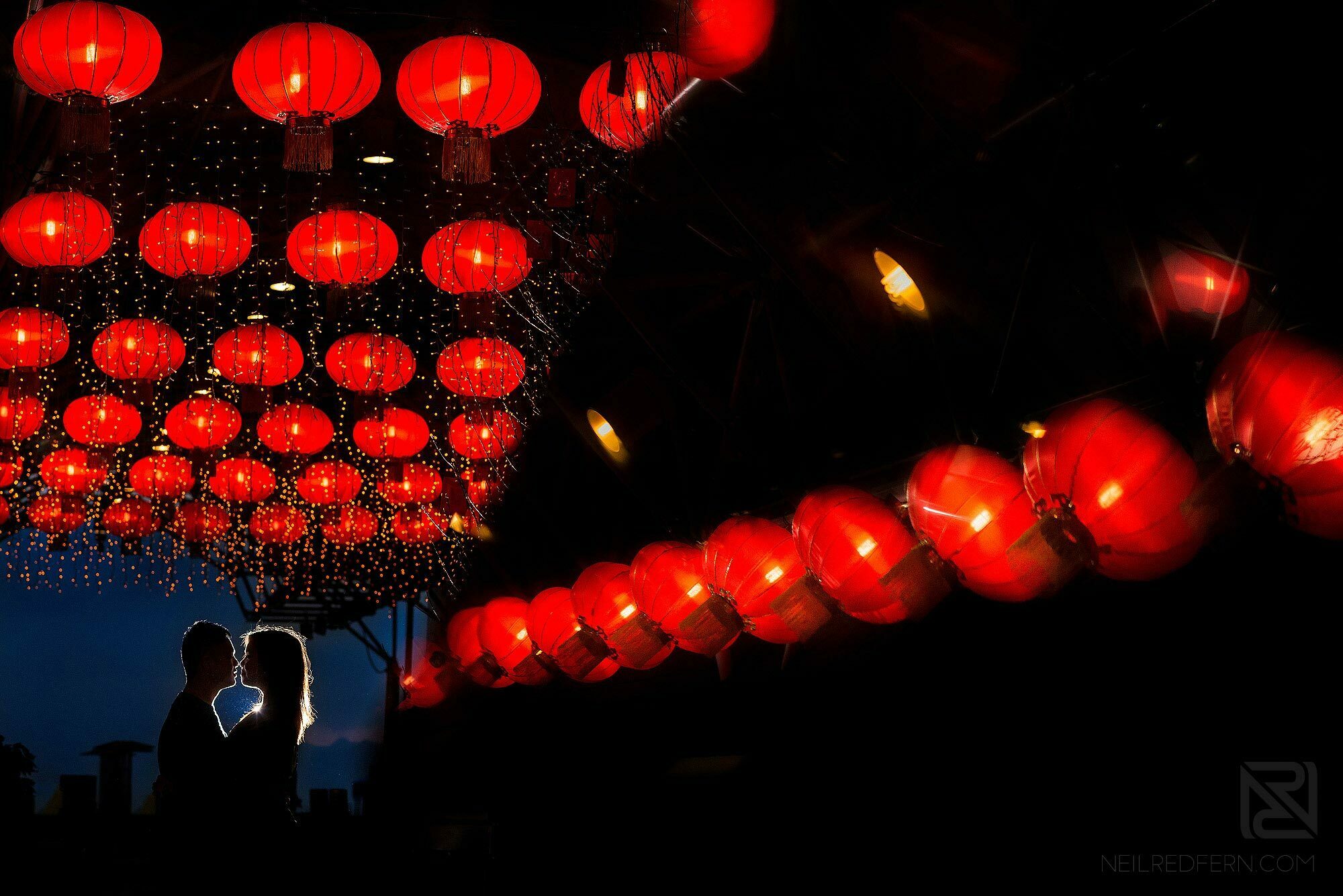 creative pre-wedding photograph of bride and groom in Hong Kong