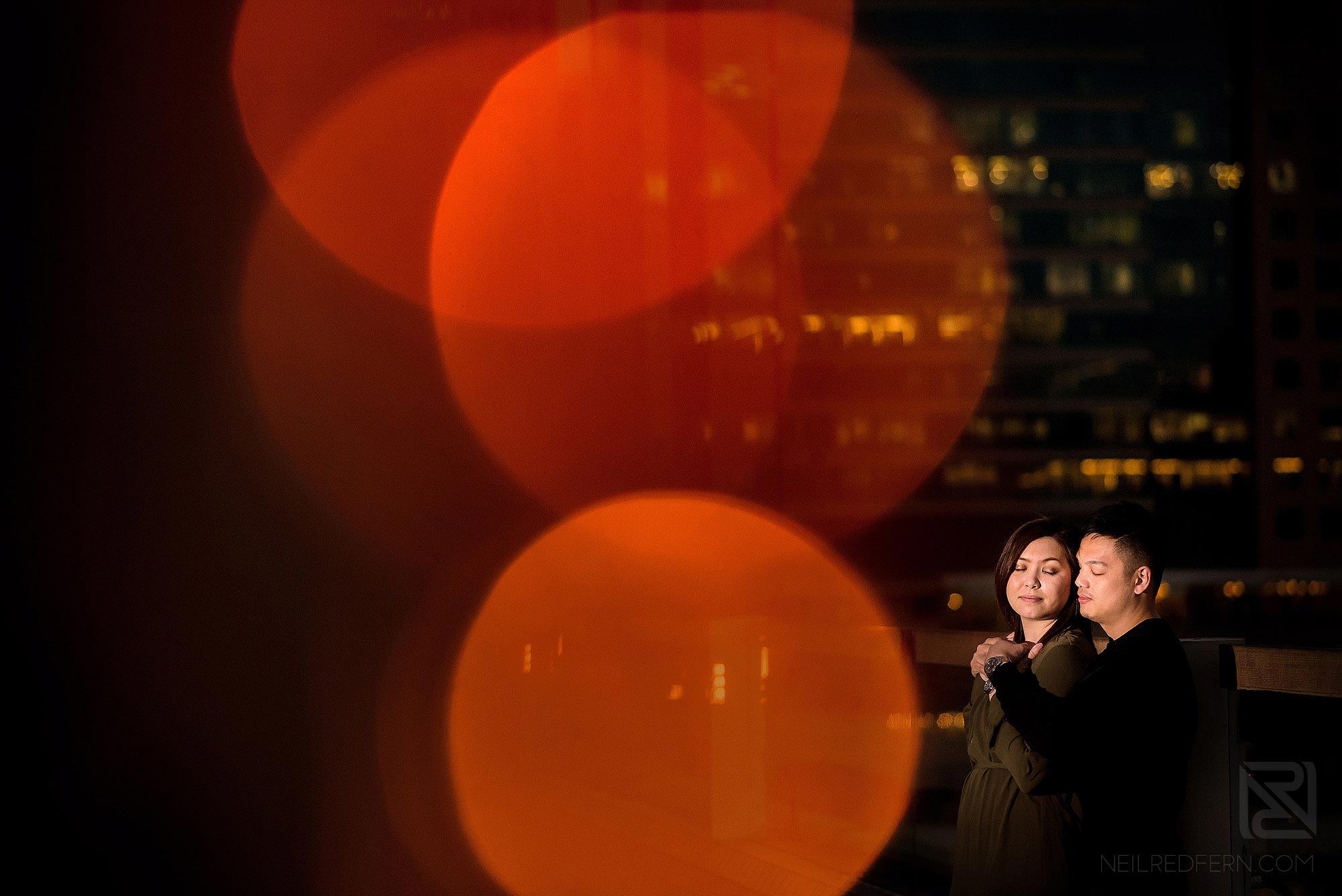 creative portrait of couple at Victoria Harbour in HK
