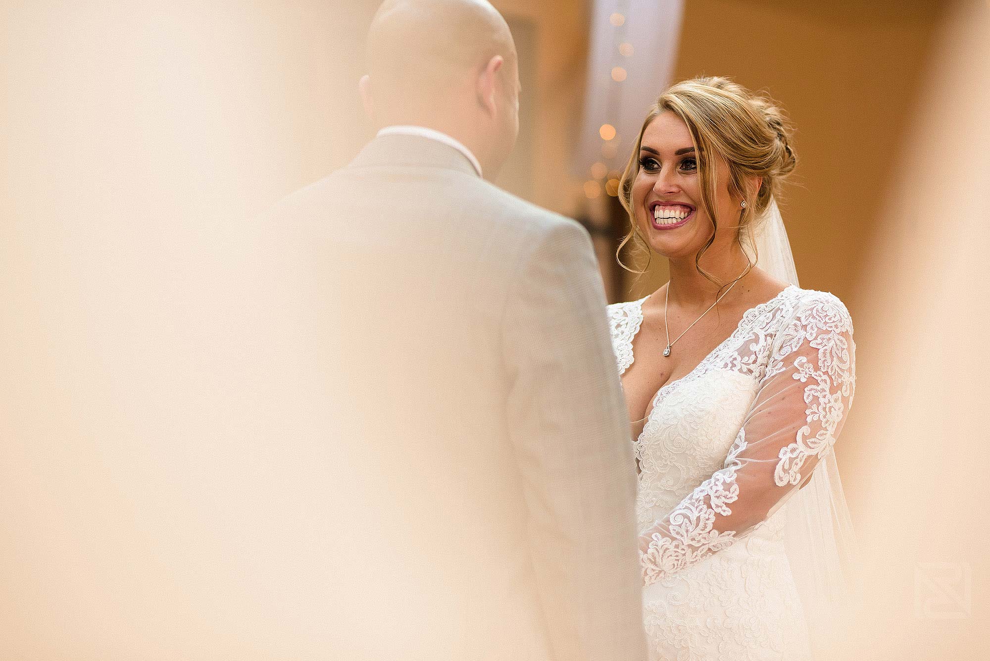 happy bride during wedding ceremony