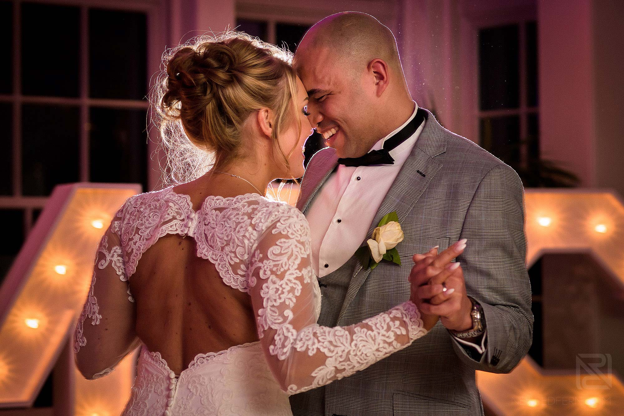 bride and groom first dance at Spring wedding at Mitton Hall