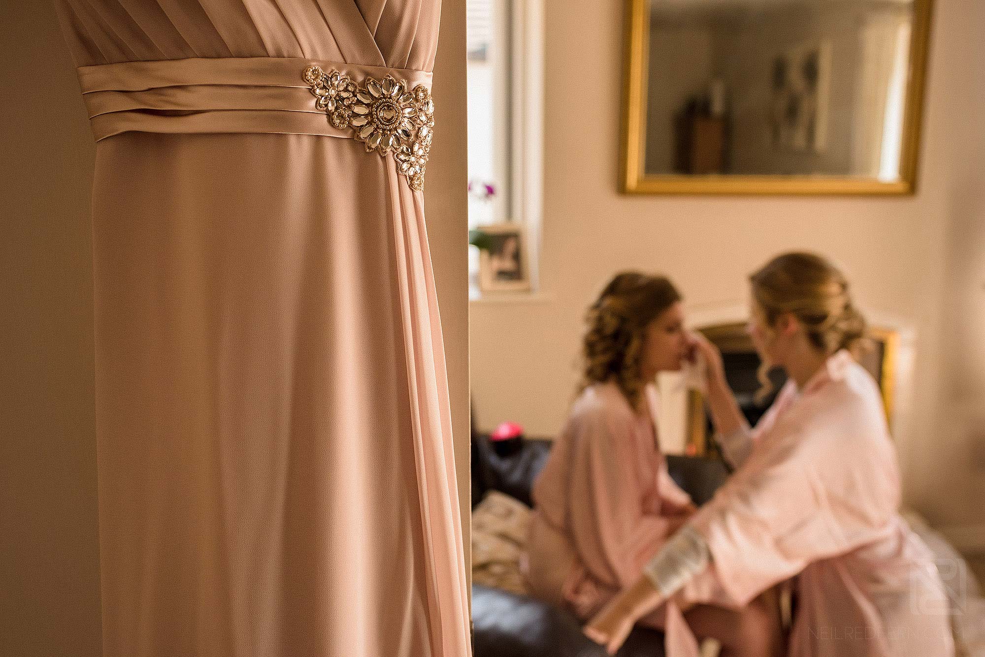 bridesmaids getting ready on morning of wedding
