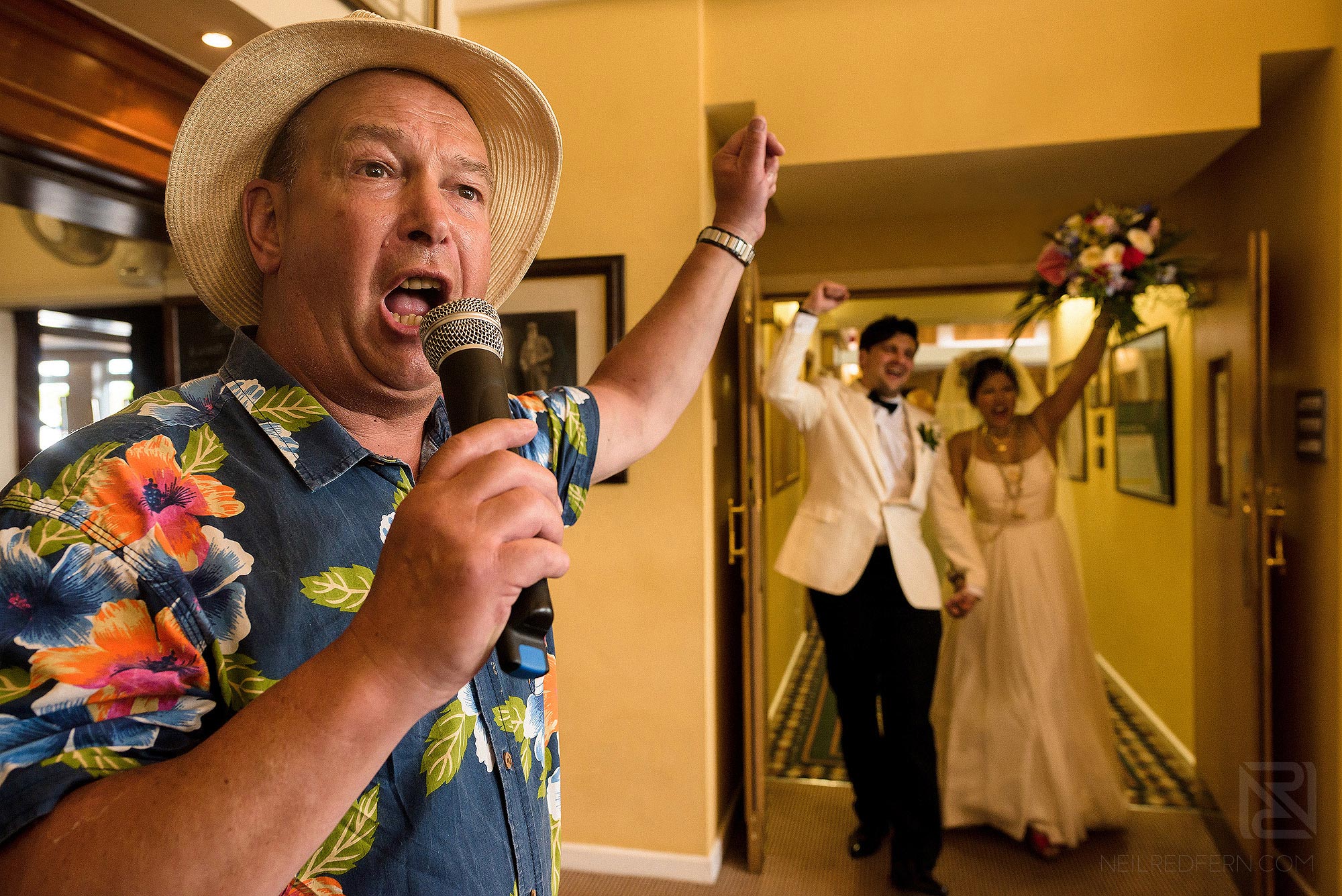 bride and groom being announced in to wedding breakfast at wedding on the Wirral