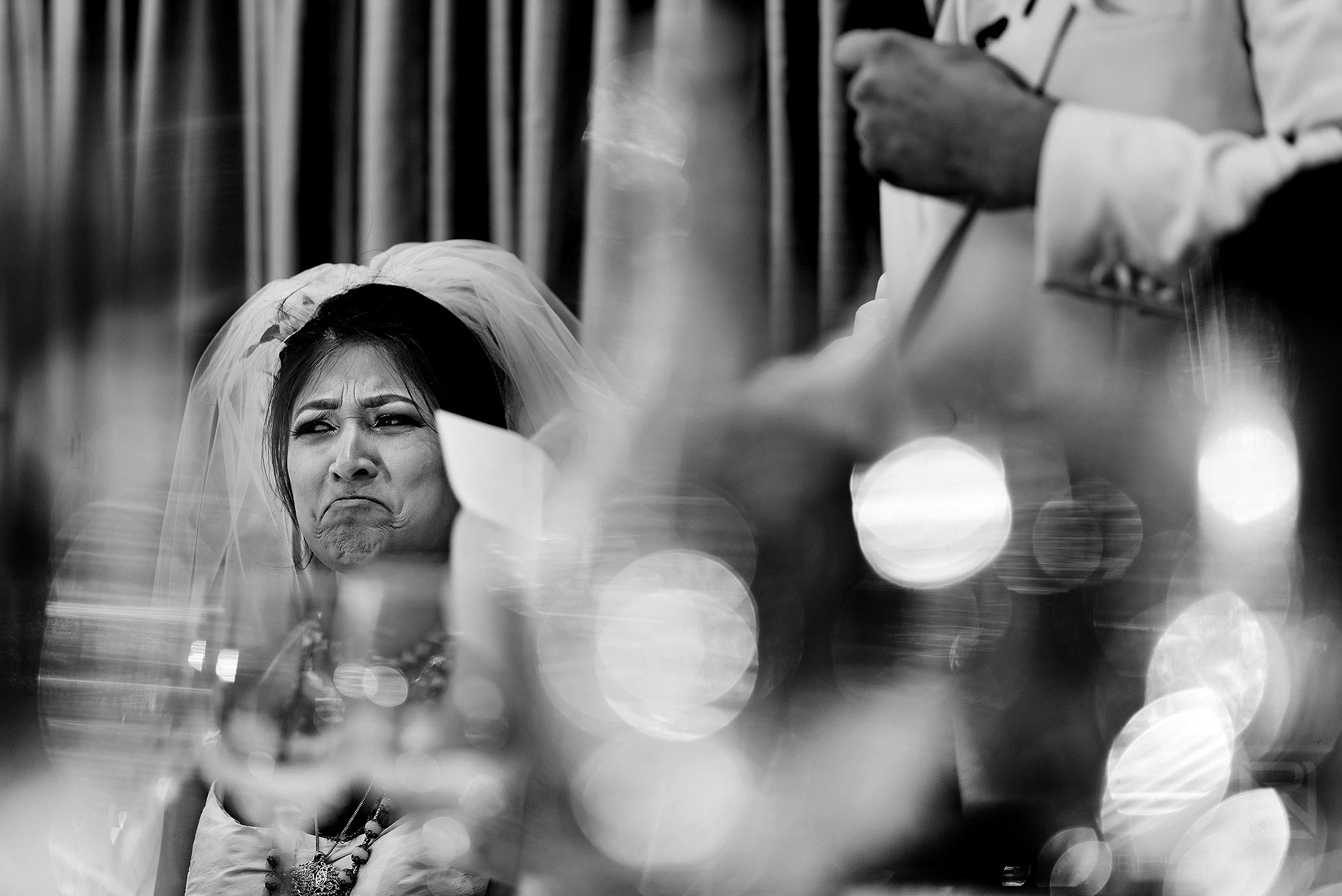 funny photograph of bride during wedding speeches