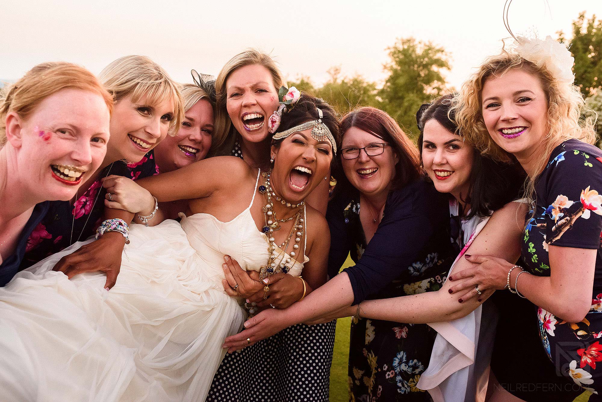 fun photograph of bride and girl friends